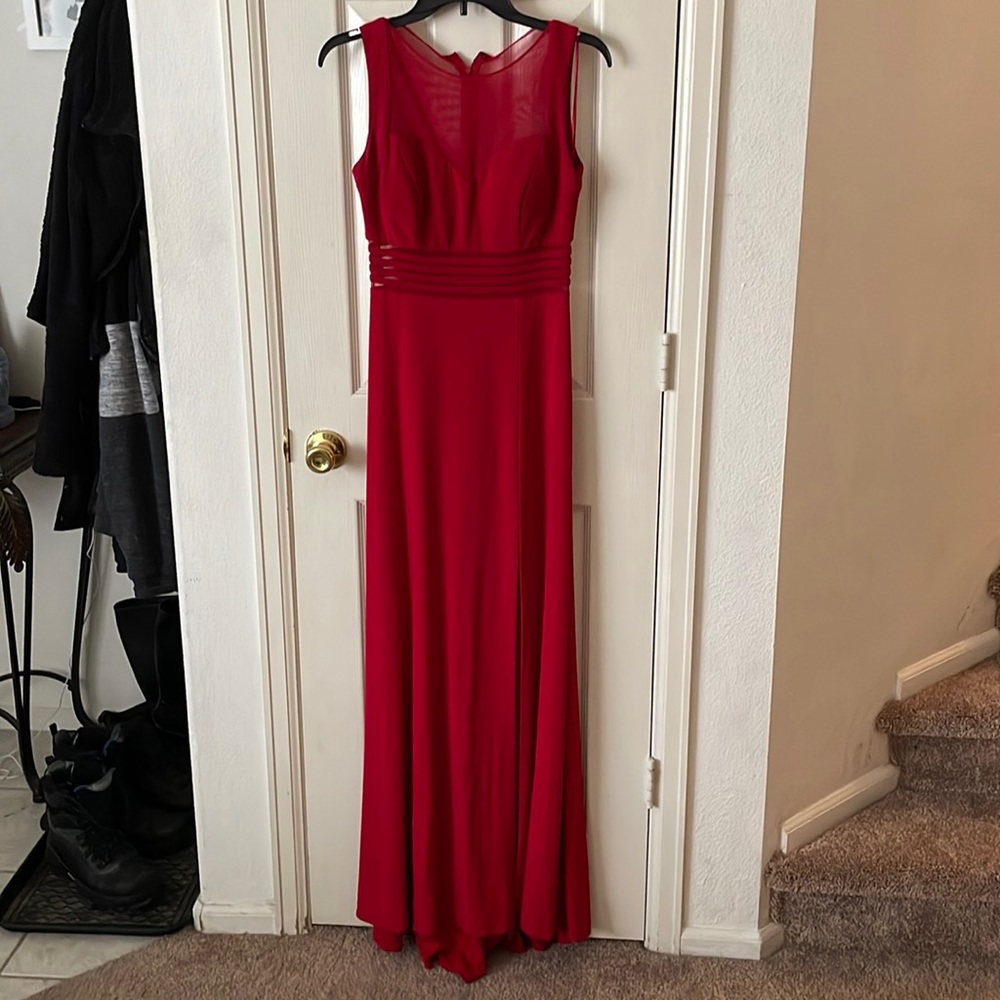 High neck red dress